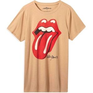 Torrid The Rolling Stones Tan Distressed Lip Graphic Shirt Modern Music Boho